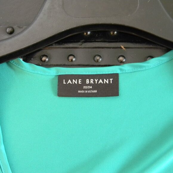 Lane Bryant Green Satin Top Smocked Details on Shoulder Holiday Christmas EUC - Picture 3 of 4